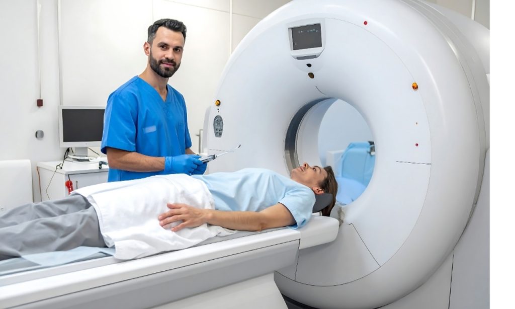 Patient preparing for a scan through discounted & low-cost diagnostic imaging in Houston at an affordable clinic.